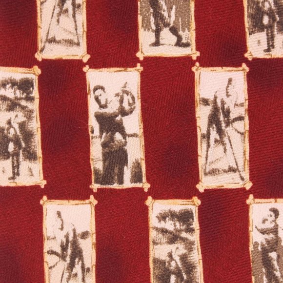 Classic Golfers Golf Scene Gallery Check Pattern Red Mens Island Silk Neck Tie - Picture 2 of 3